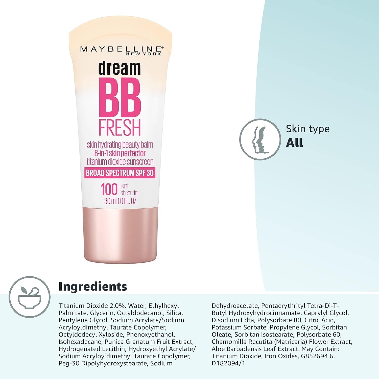 image:imageMAYBELLINE Dream Fresh Skin Hydrating BB Cream 8in1 Skin Perfecting Beauty Balm With Broad Spectrum Spf 30 Sheer Tint Coverage OilFree Deep 1 Fl Oz100 LIGHT