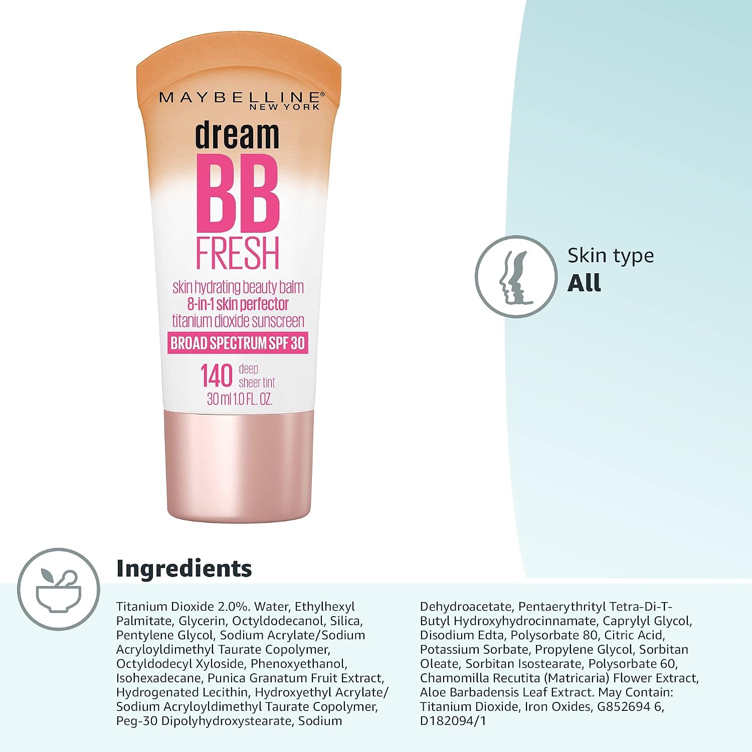 image:imageMAYBELLINE Dream Fresh Skin Hydrating BB Cream 8in1 Skin Perfecting Beauty Balm With Broad Spectrum Spf 30 Sheer Tint Coverage OilFree Deep 1 Fl Oz140 DEEP
