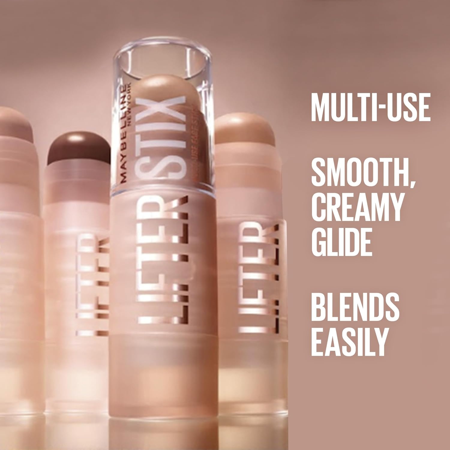 image:imageMaybelline Lifter Stix MultiUse Face Stick Contour Bronzer Concealer and Foundation Stick AllInOne Creamy Face Makeup with Cranberry Seed Oil 20 1 Count80 Cool