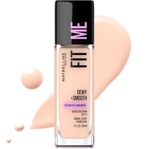 Maybelline Fit Me Dewy + Smooth Liquid Foundation Makeup, Natural Beige, 1 Count (Packaging May Vary)(105 FAIR IVORY)