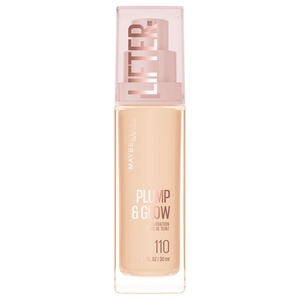 Maybelline Lifter Plump & Glow Foundation, Liquid Foundation with 2% Niacinamide + Hyaluronic Acid, Plumping and Brightening Face Makeup, 367, 1 Count(110 WARM)