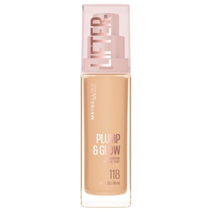Maybelline Lifter Plump & Glow Foundation, Liquid Foundation with 2% Niacinamide + Hyaluronic Acid, Plumping and Brightening Face Makeup, 367, 1 Count(118 WARM)