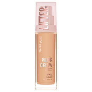 Maybelline Lifter Plump & Glow Foundation, Liquid Foundation with 2% Niacinamide + Hyaluronic Acid, Plumping and Brightening Face Makeup, 367, 1 Count(220 WARM)