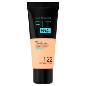 Maybelline Fit Me Matte + Poreless Liquid Oil-Free Foundation Makeup, Warm Coconut, 1 Count (Packaging May Vary)(122 Creamy Beige)