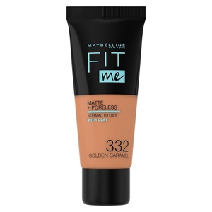 Maybelline Fit Me Matte + Poreless Liquid Oil-Free Foundation Makeup, Warm Coconut, 1 Count (Packaging May Vary)(332 GOLDEN)